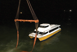 CEA Project Logistics Catamaran Transport - The ferry unloaded and afloat in Sierra Leone