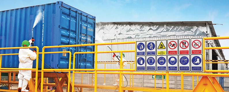 Container being hosed down before Quarantine procedure - CEA Project Logistics