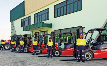 Forklifts lined up outside CEA Project Logistics Myanmar thilawa warehouse