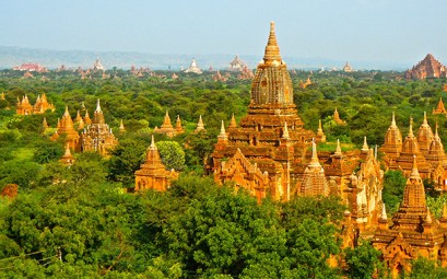 Aerial view of temples in Myanmar