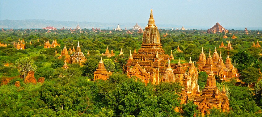 Aerial view of temples in Myanmar