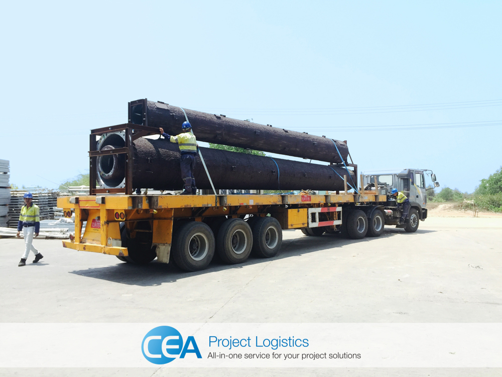 monopoles secured on trailer ready for transportation