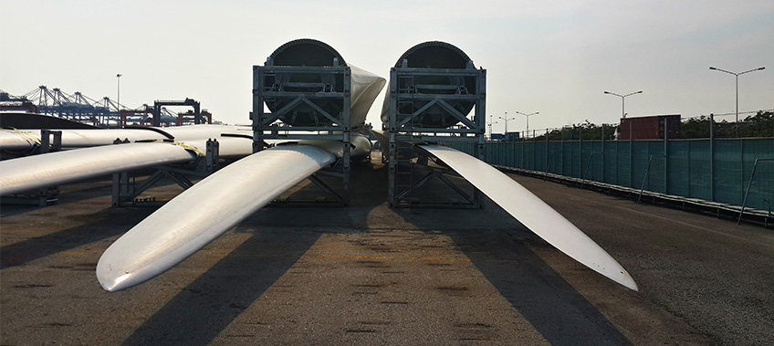 Wind Turbine blades in storage at CEA Free Trade Zone