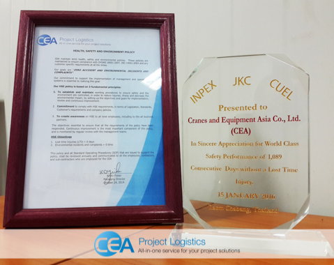 Award from CUEL IPEX JKC for Safety Performance - CEA Project Logistics