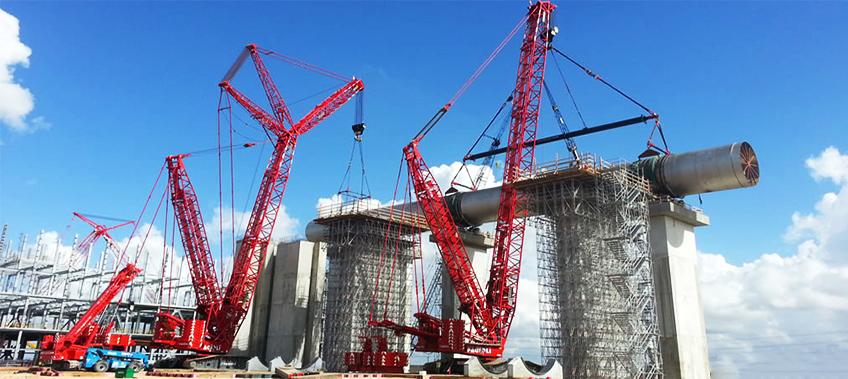 Fagioli Cranes working in tandem on a project - CEA Project Logistics