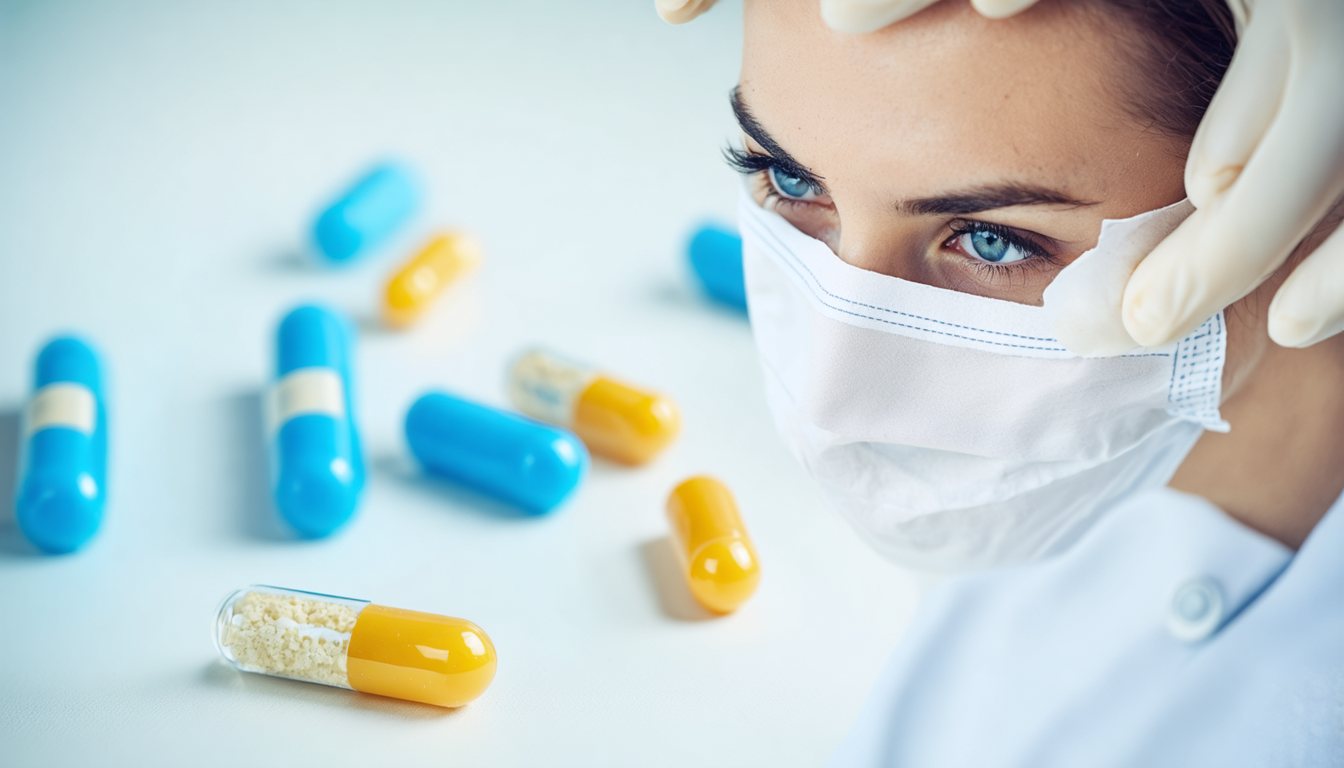 Pharmacist showing over-the-counter supplements for erectile dysfunction to a patient in a pharmacy setting